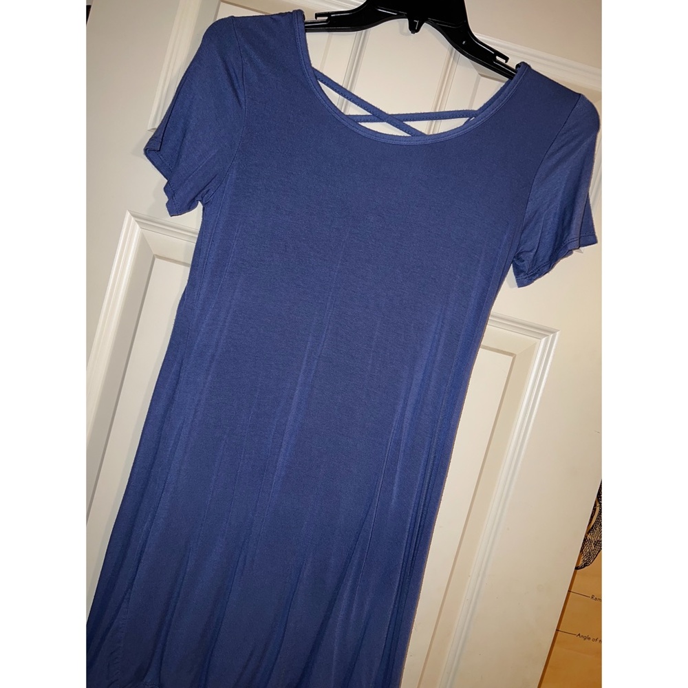 Light Blue Open Cross Back T-Shirt Dress